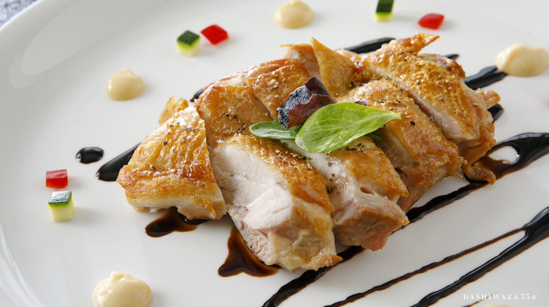 カリカリチキンのだしバルサミコソース