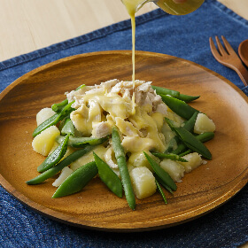 ささみとエンドウのだしシャカ豆乳ドレッシングかけ