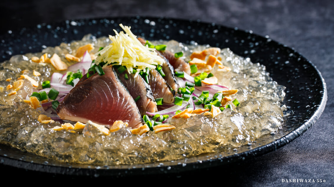 鰹のたたきのだしジュレがけ