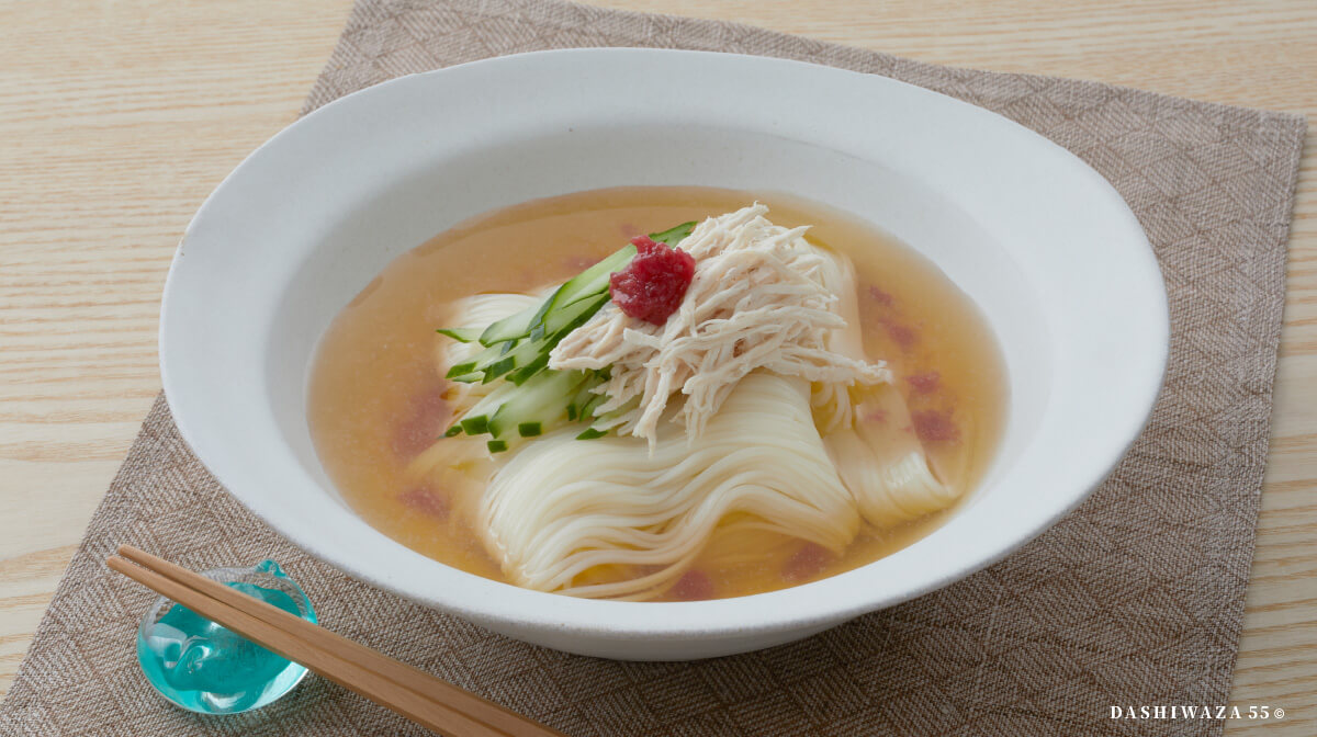 ゆで鶏のだしかけ素麺